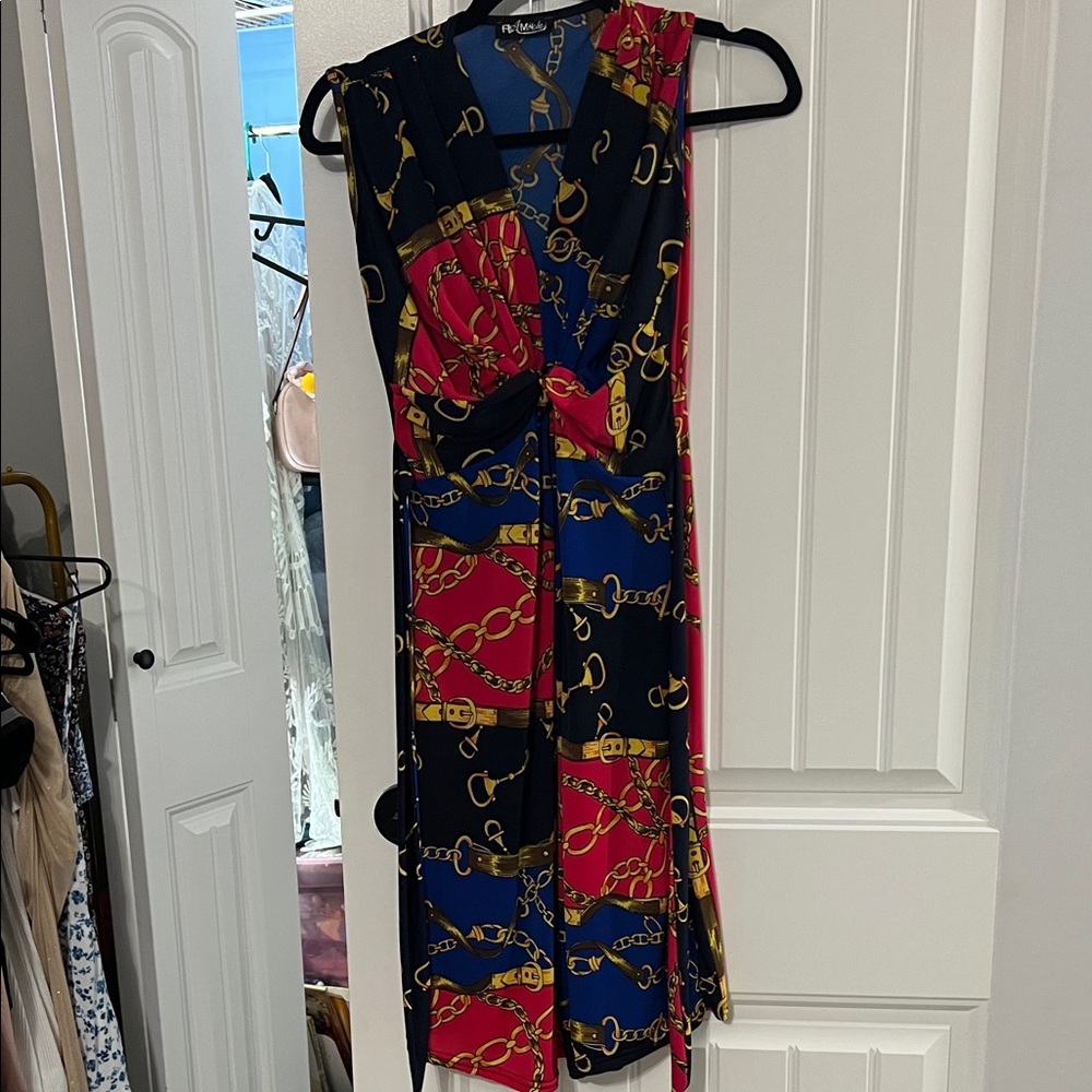 Horse bit Asymmetrical Dress - Red, Blue, and Gold
